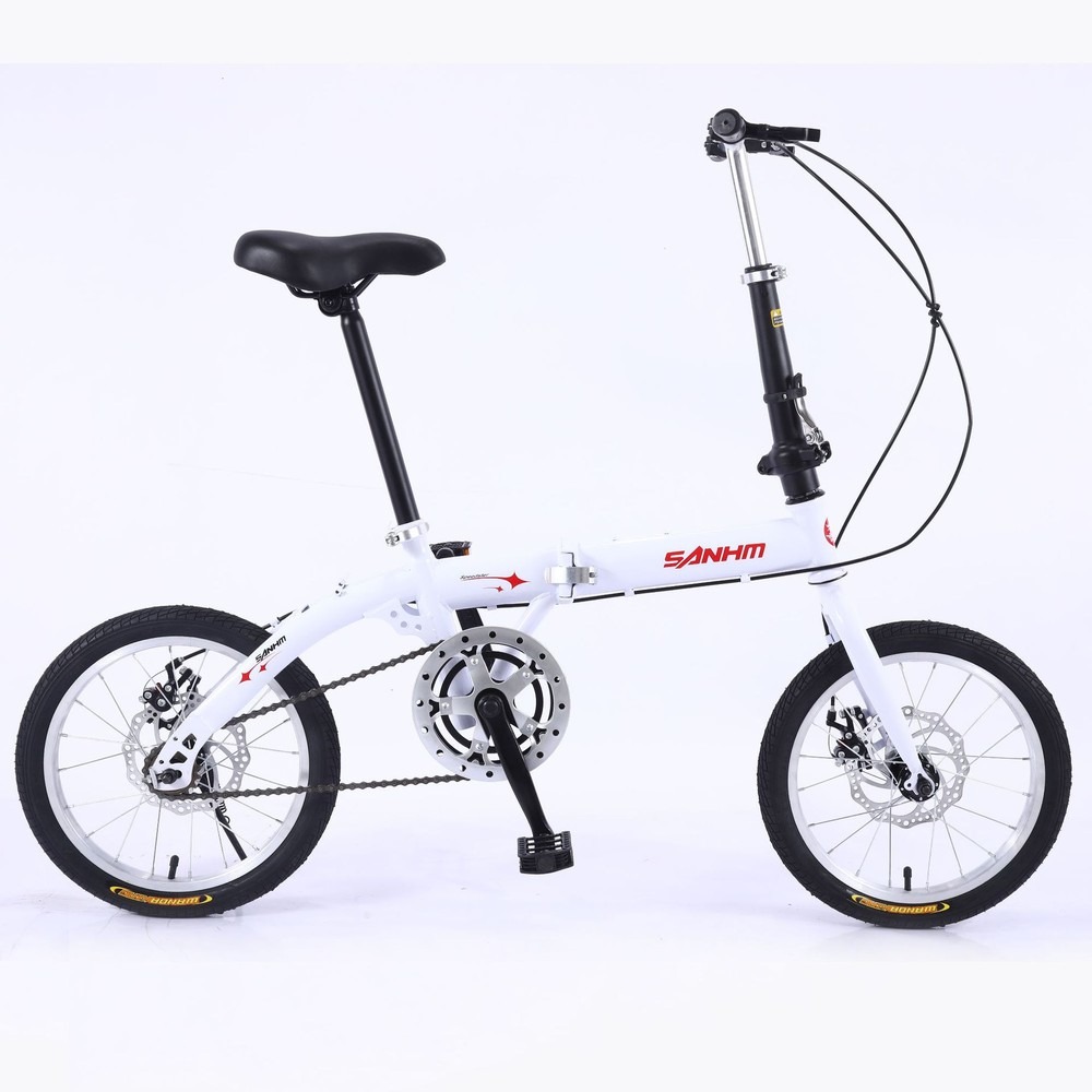 Commuter Biking - 大人用16インチシングルスピード折りたたみ自転車、ディスクブレーキ、男女兼用ポータブル通勤自転車