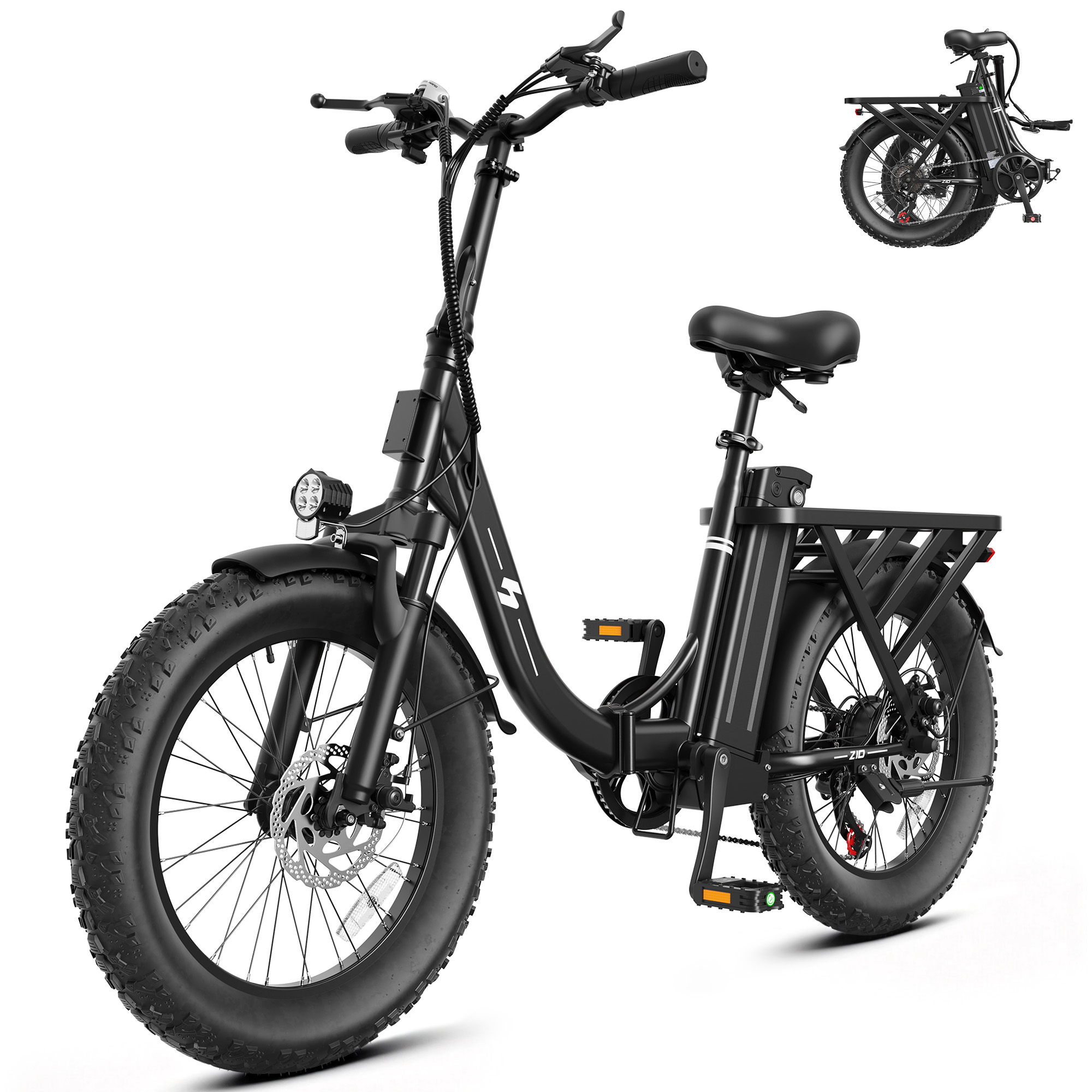 Commuter Biking - ホープピークZ10大人用折りたたみ電動自転車、1200Wピークモーター、48V 13.5Ahバッテリー、20インチ×3インチファットタイヤ通勤用電動自転車、時速28マイル、航続距離80マイル、7速折りたたみ式電動自転車