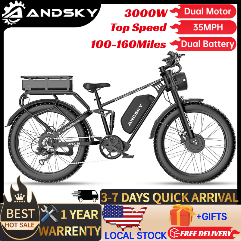 Bike Pump Frame Mount - ANDSKY Apex50 AWD電動自転車 3000Wデュアルモーター 52V/48V 25Ah着脱式デュアルバッテリー