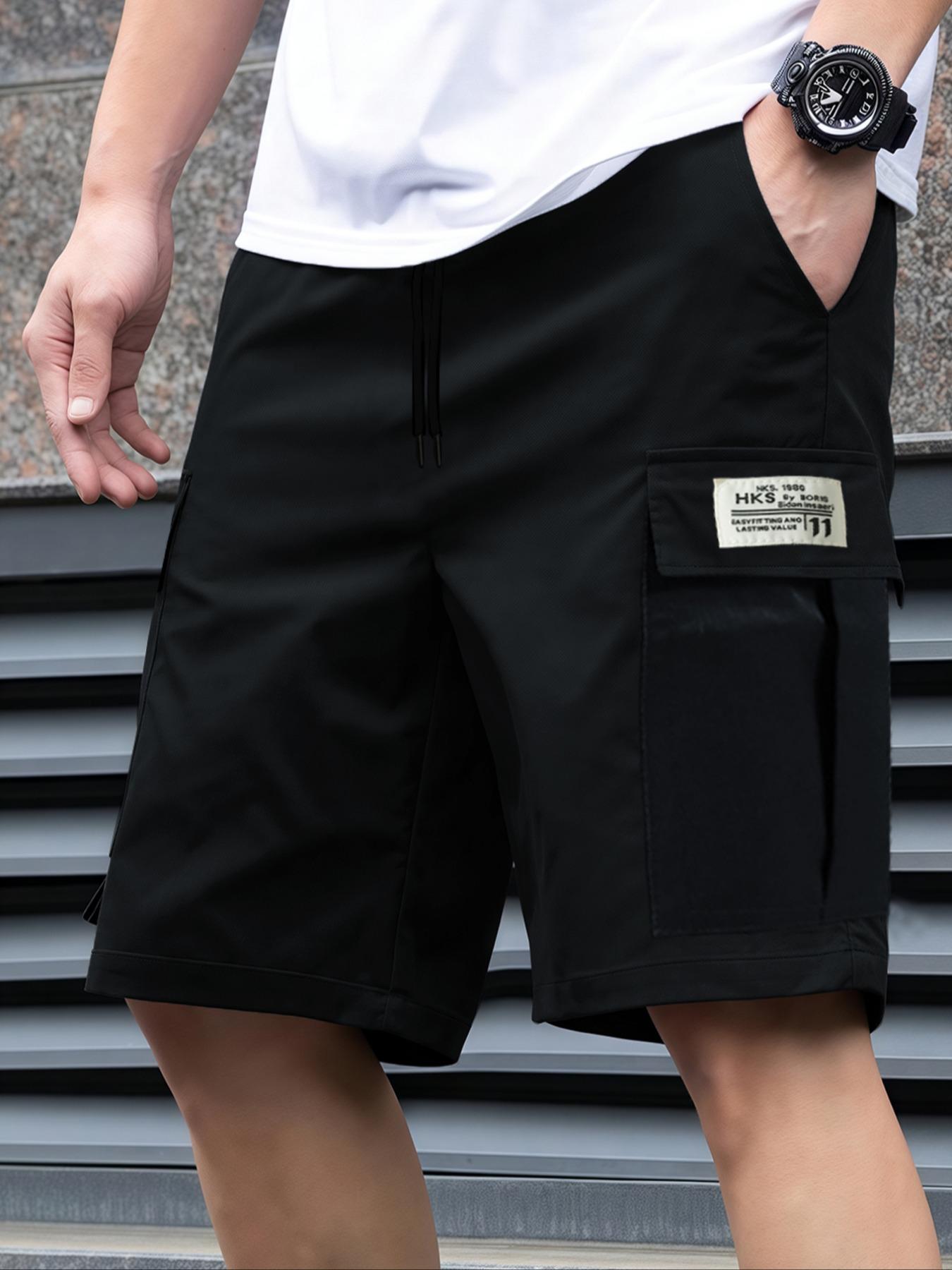 Cycling Shorts For Commute - メンズ無地カジュアルスポーツショーツ、肌に優しい生地、吸湿性と通気性、巾着付き、マルチフラップポケットパンツ、カーゴパンツショーツ、毎日の通勤、アウトドアスポーツ、自宅、サイクリング、キャンプ、登山、ハイキングに最適