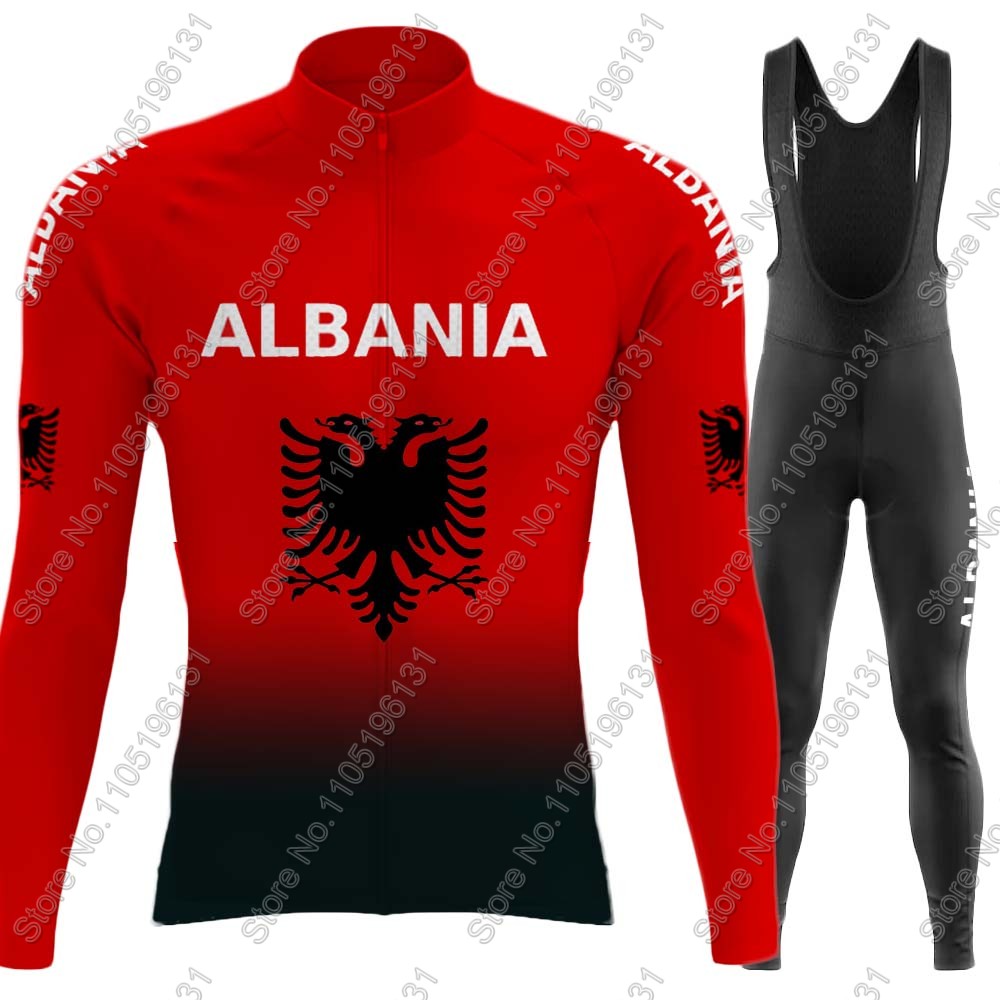 Cycling Commuter Clothing - アルバニア代表チーム 2026 サイクリングジャージセット 長袖 レッド サイクリング