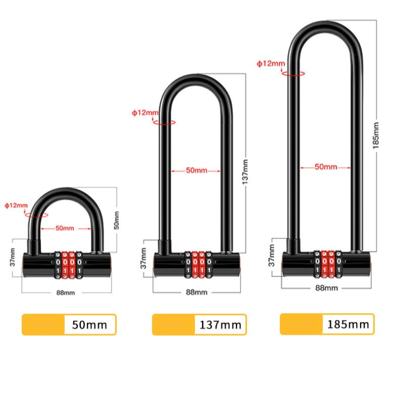 185mm/173mm/50mm 拡張U字型Uロック 盗難防 - Cable Lock Flexible のレビューと価格